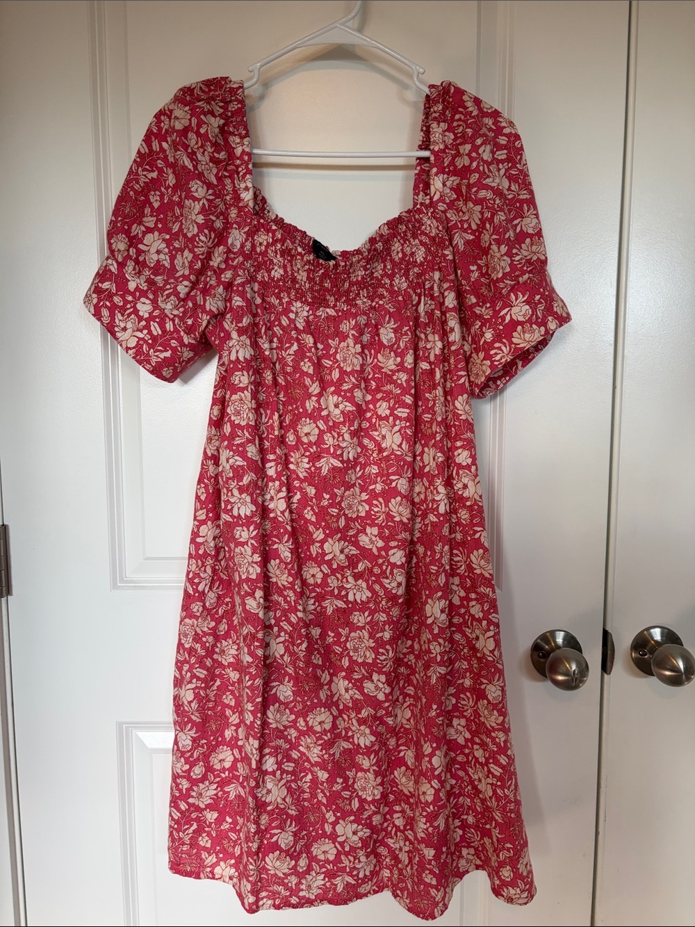 J. Crew Red Floral Puff-Sleeve Midi Dress